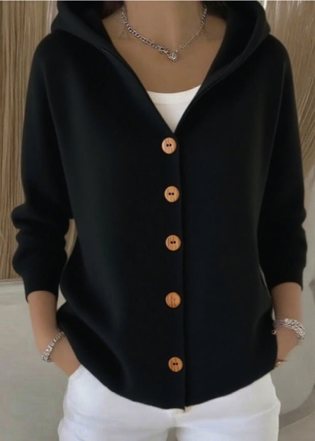 Maud │ Women's Hooded Knit Cardigan With Button Front