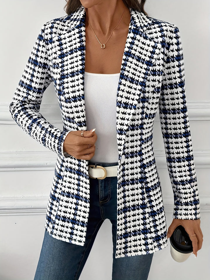 Matilda │ Women's Houndstooth Print Long-Sleeve Blazer