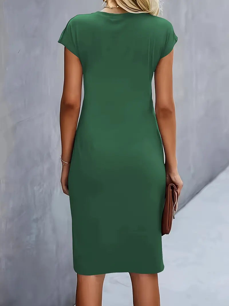 Verity │ Women's Short Sleeve Bodycon Midi Dress With Twisted Waist Detail