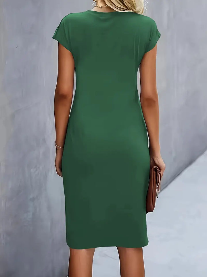 Verity │ Women's Short Sleeve Bodycon Midi Dress With Twisted Waist Detail
