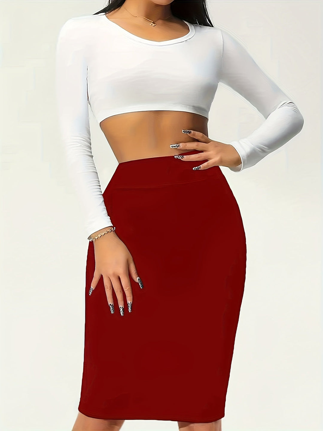 Olive | Women's High Waist Houndstooth Pencil Skirt