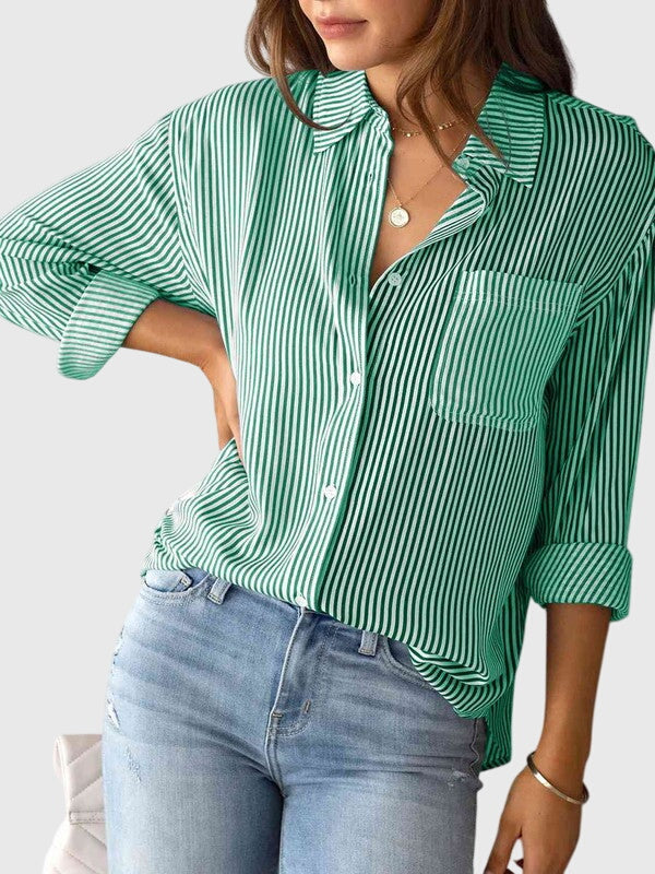 Elspeth │ Women's Stripe Print Collared Shirt