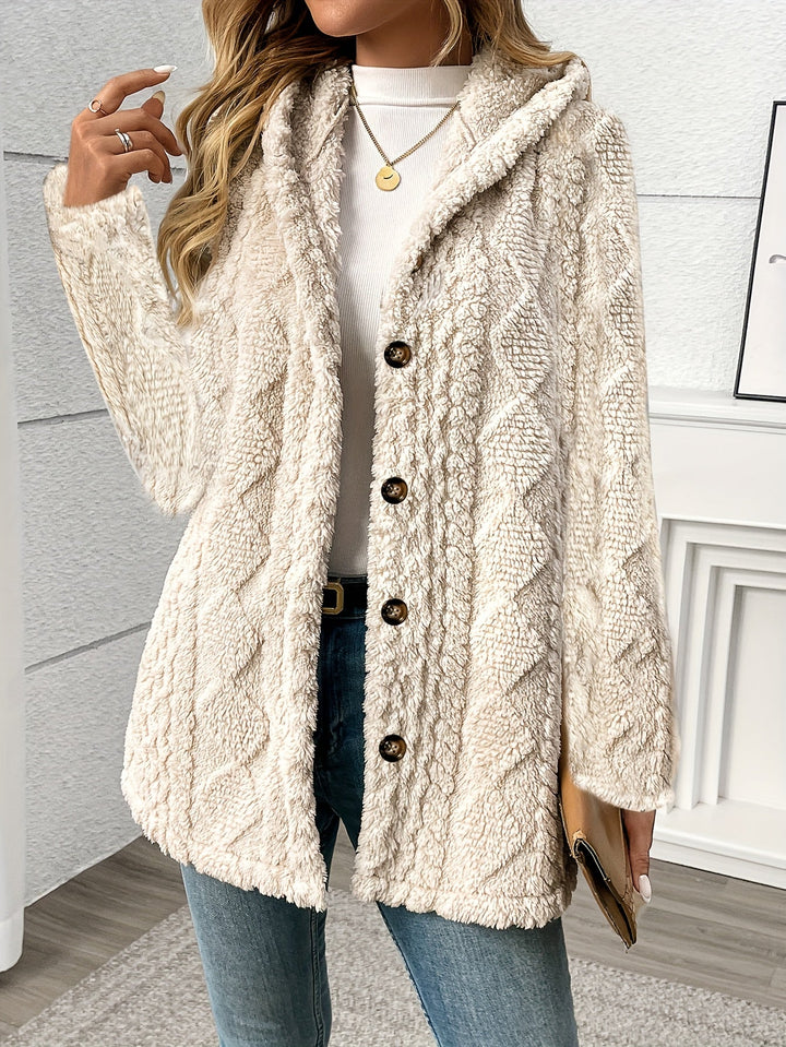 Nora │ Women's Hooded Wool-Blend Teddy Coat With Button Front