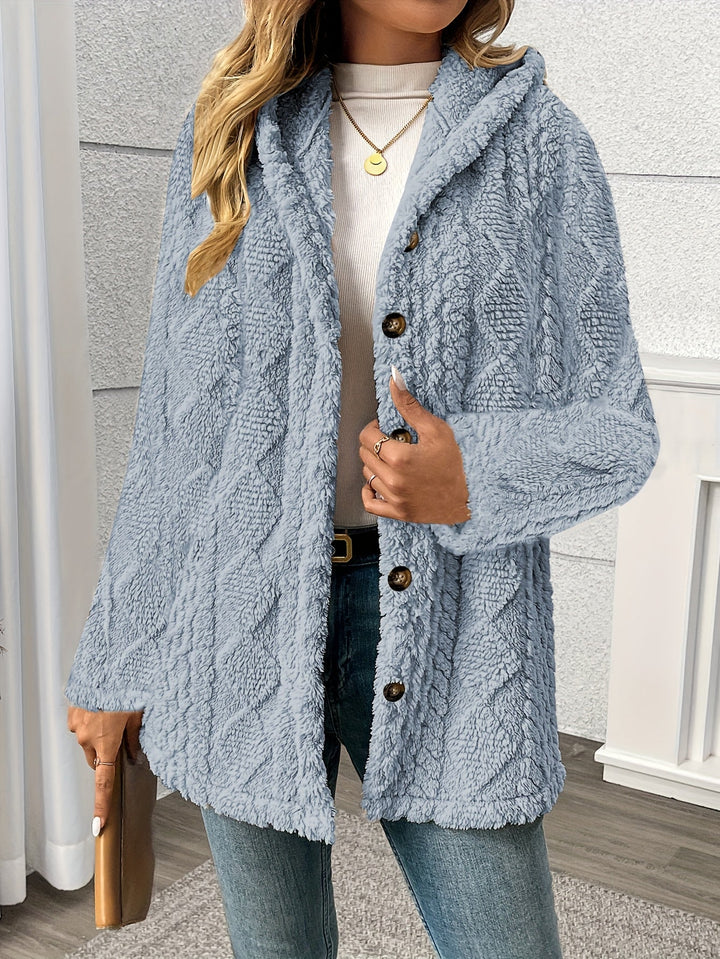 Nora │ Women's Hooded Wool-Blend Teddy Coat With Button Front