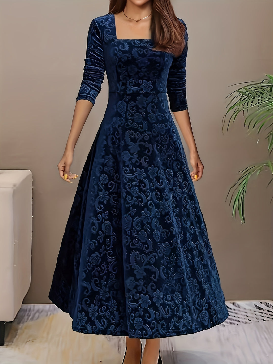 Josephine │ Women's Velvet Square Neck Wedding Guest Maxi Dress