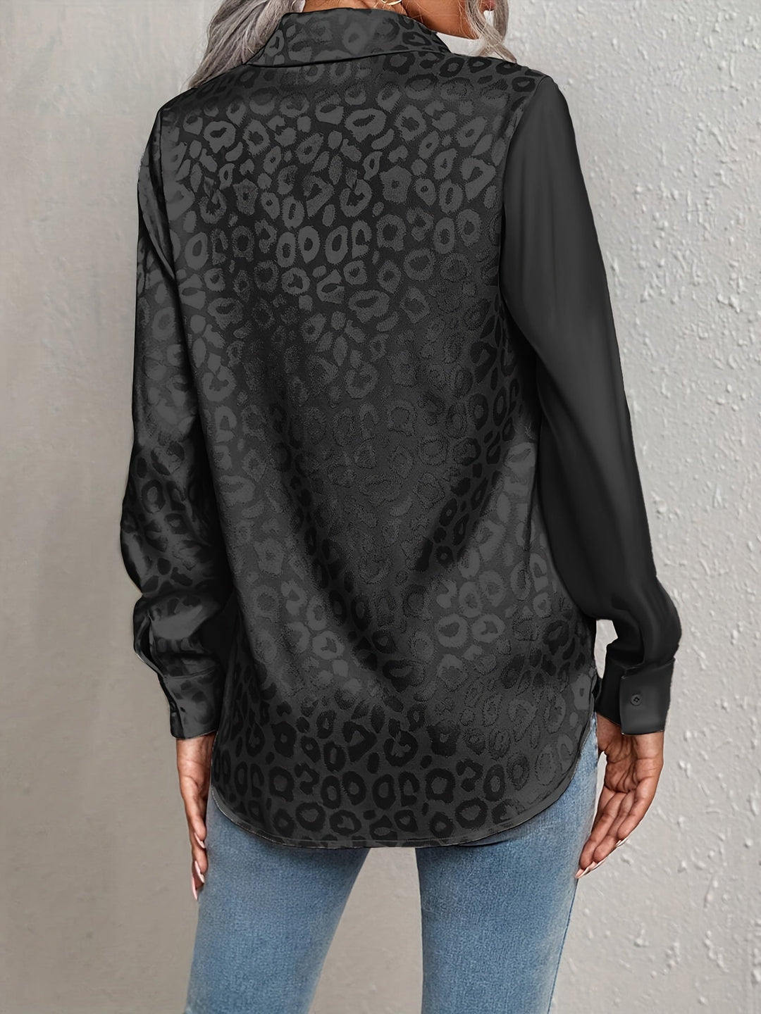 Vera │ Women's Satin Long Sleeve Blouse With Leopard Print