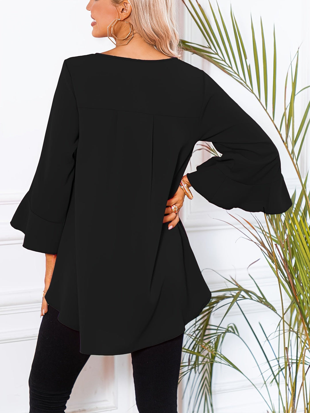 Corinna │ Women's Three-Quarter Sleeve Peplum Blouse With Ruffle Detail