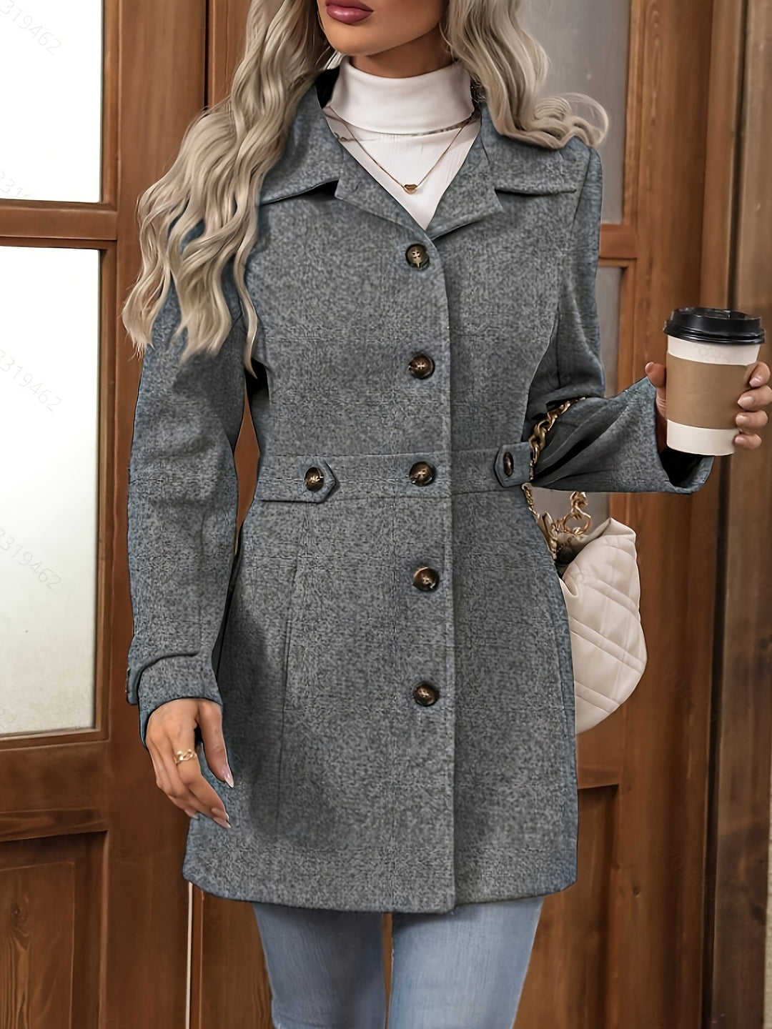 Martha │ Women's Tailored Mid-Length Coat With Notched Lapels And Button Front