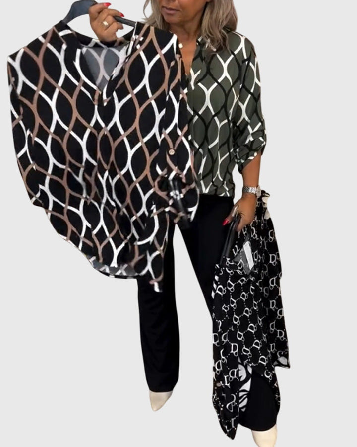 Charlotte │ Women's Long Sleeve V-Neck Blouse With Geometric Print