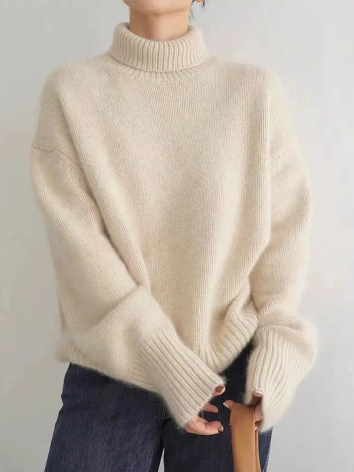 Leona │ Women's Cashmere Blend Ribbed Trim Turtleneck Jumper