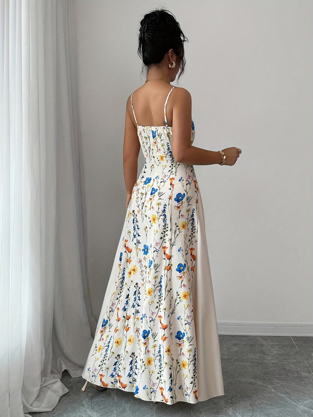 Naomi │ Women's Floral Print Wedding Guest Maxi Dress With Spaghetti Straps