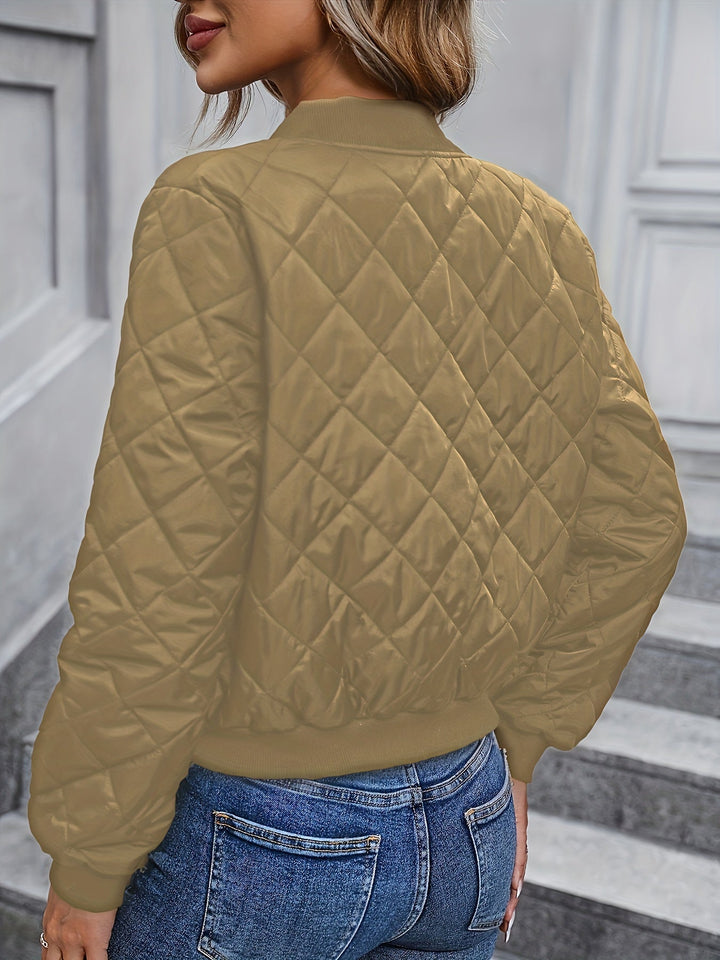 Lillian │ Women's Quilted Bomber Jacket With Zip Front And Round Neck