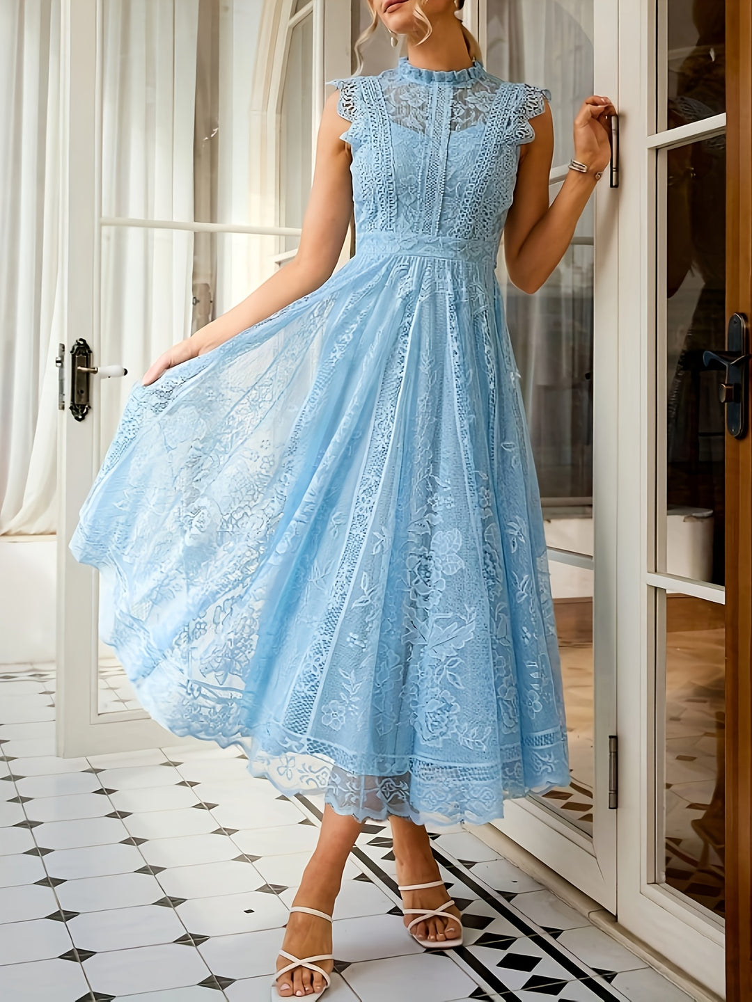 Tabitha │ Women's High Neck Lace Wedding Guest Maxi Dress