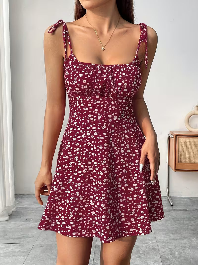 Ruby | Women's Ditsy Floral Print Tie Strap Mini Dress