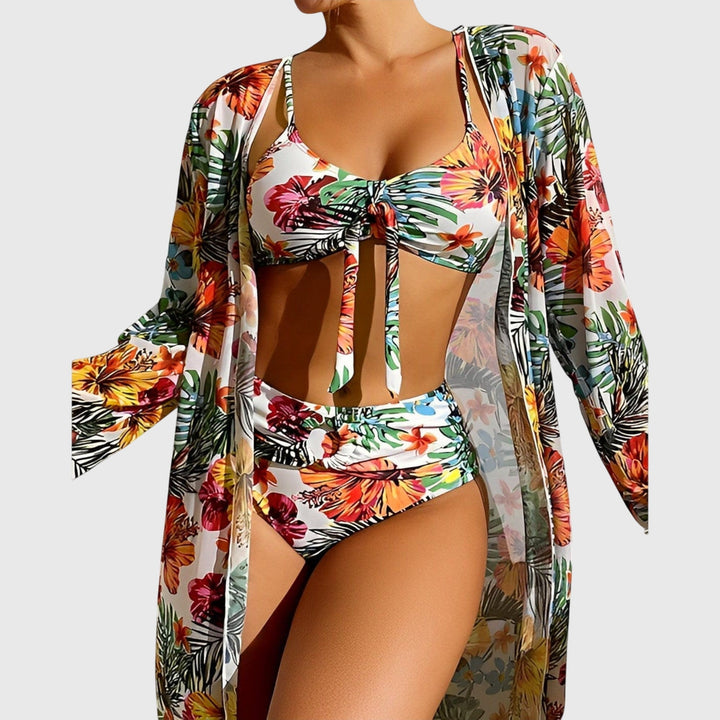 Elena │ Women's Floral Tie-Front Bikini Swimwear Set With Cover-Up