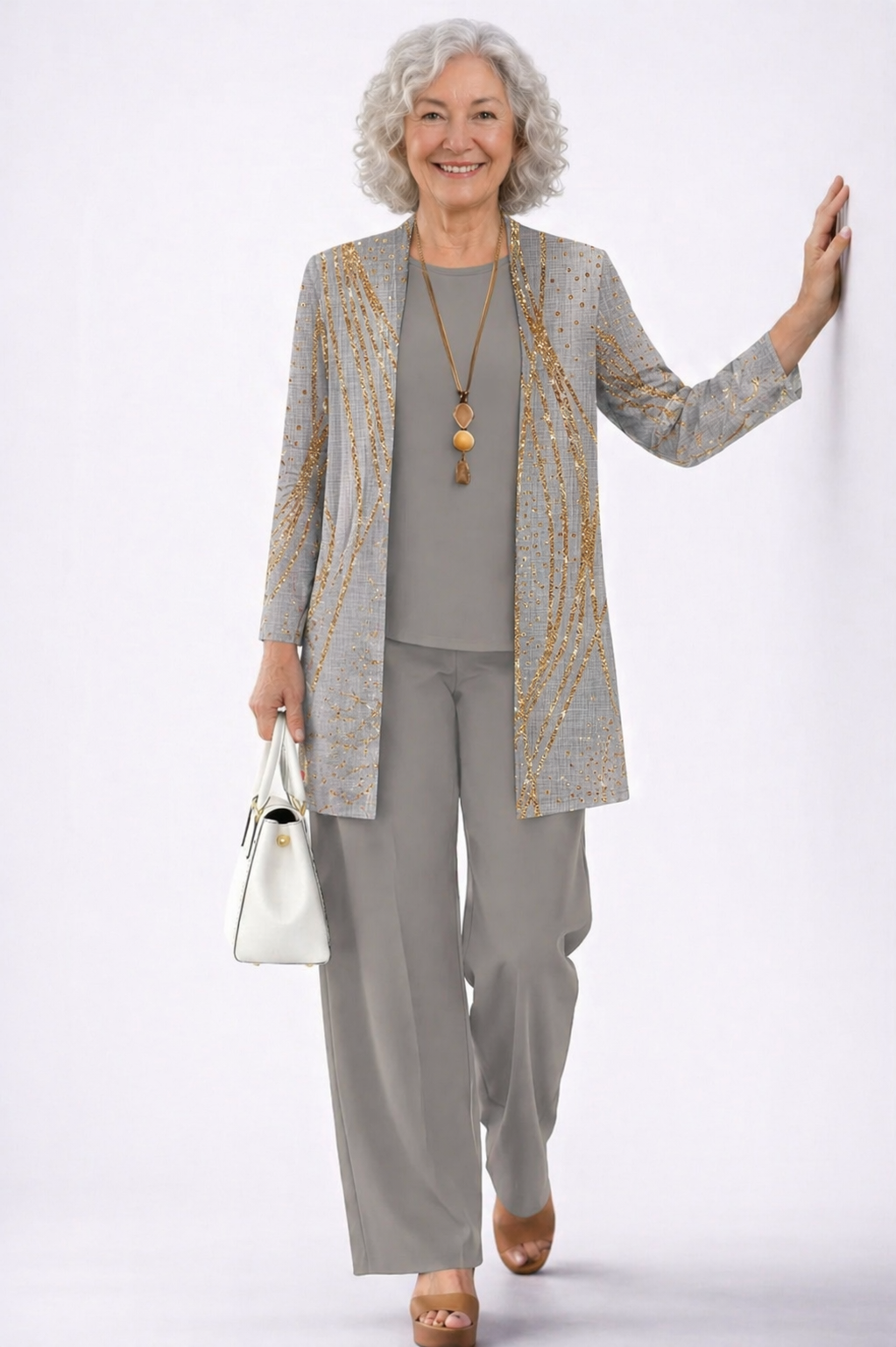 Helen │ Women's Three-Piece Wide-Leg Trouser and Cardigan Co-ord