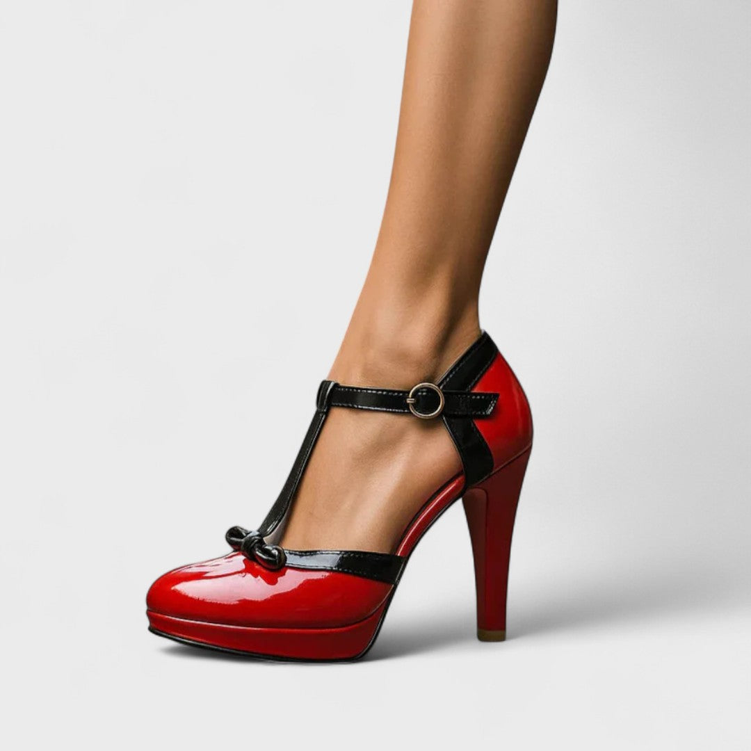 Rosie | Women's T-Bar Bow Detail Platform Stiletto Heels