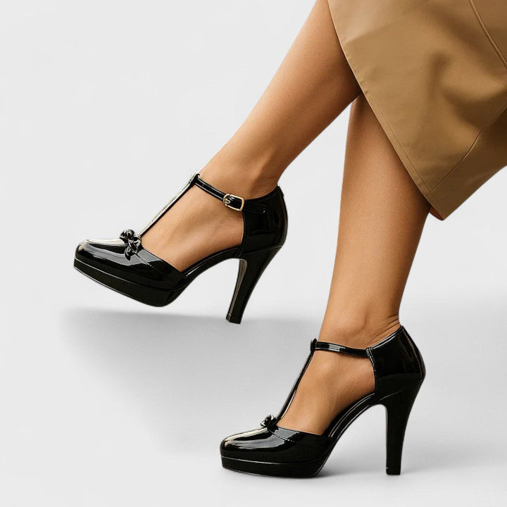 Rosie | Women's T-Bar Bow Detail Platform Stiletto Heels