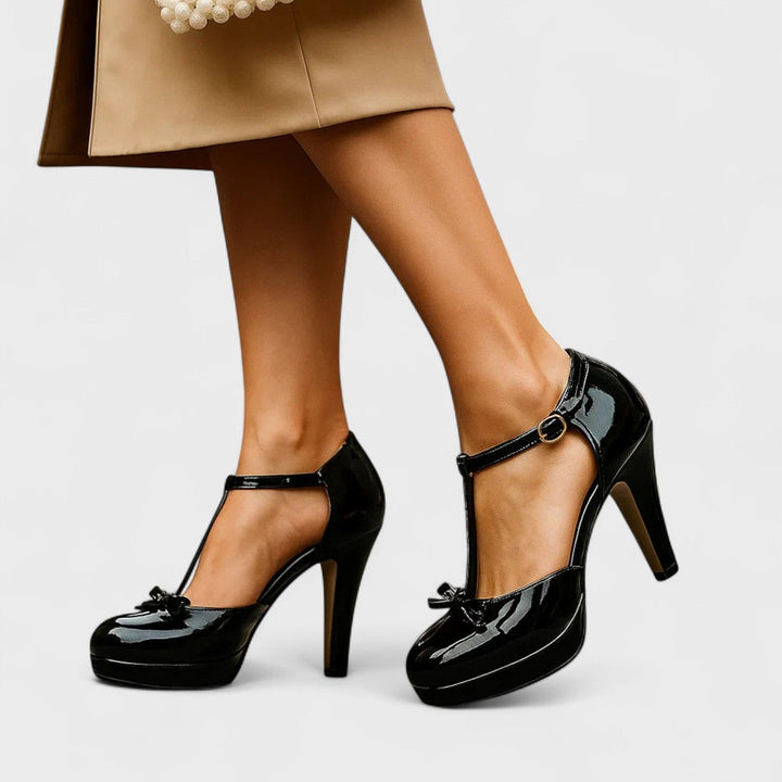 Rosie | Women's T-Bar Bow Detail Platform Stiletto Heels