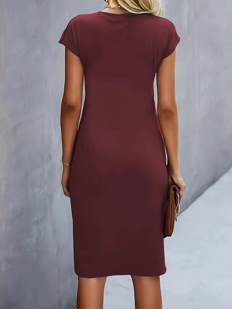 Verity │ Women's Short Sleeve Bodycon Midi Dress With Twisted Waist Detail