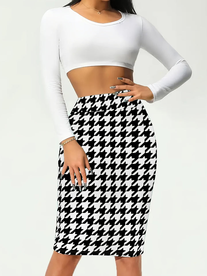 Olive | Women's High Waist Houndstooth Pencil Skirt