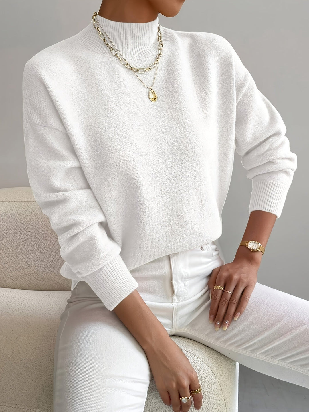 Augusta │ Women's Ribbed Funnel Neck Long Sleeve Knitted Jumper