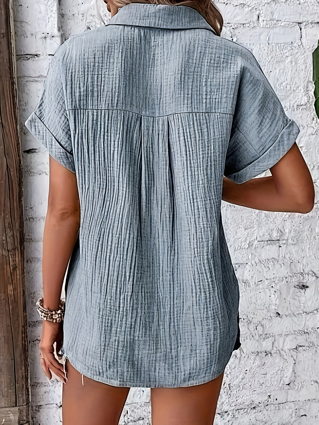Leona │ Women's Short Sleeve Collared Button Front Shirt