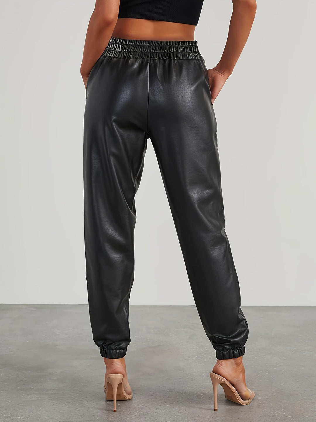 Martha │ Women's Leather-Look Tapered Trousers With Elasticated Waist And Cuffed Ankles