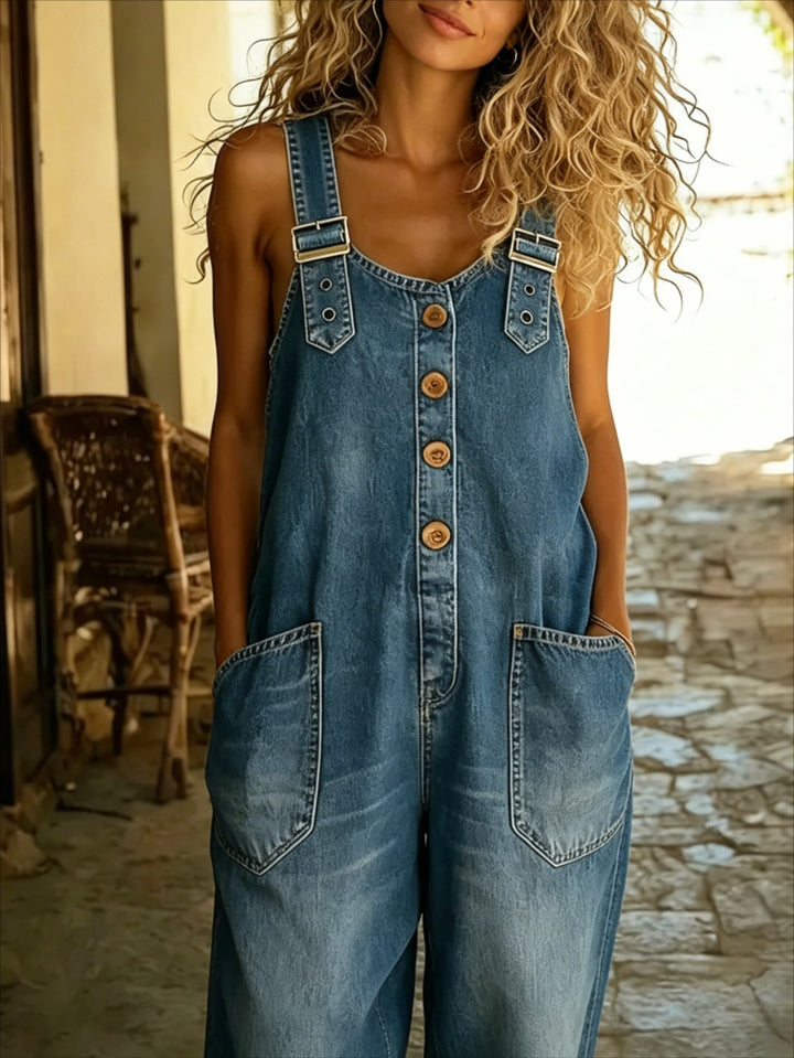 Jemima │ Women's Denim Dungarees With Adjustable Straps And Button Front