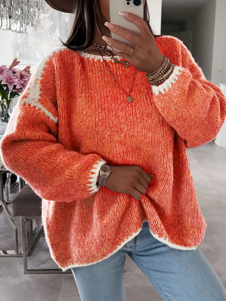 Naomi │ Women's Loose Fit Boat Neck Sweater With Contrast Trim