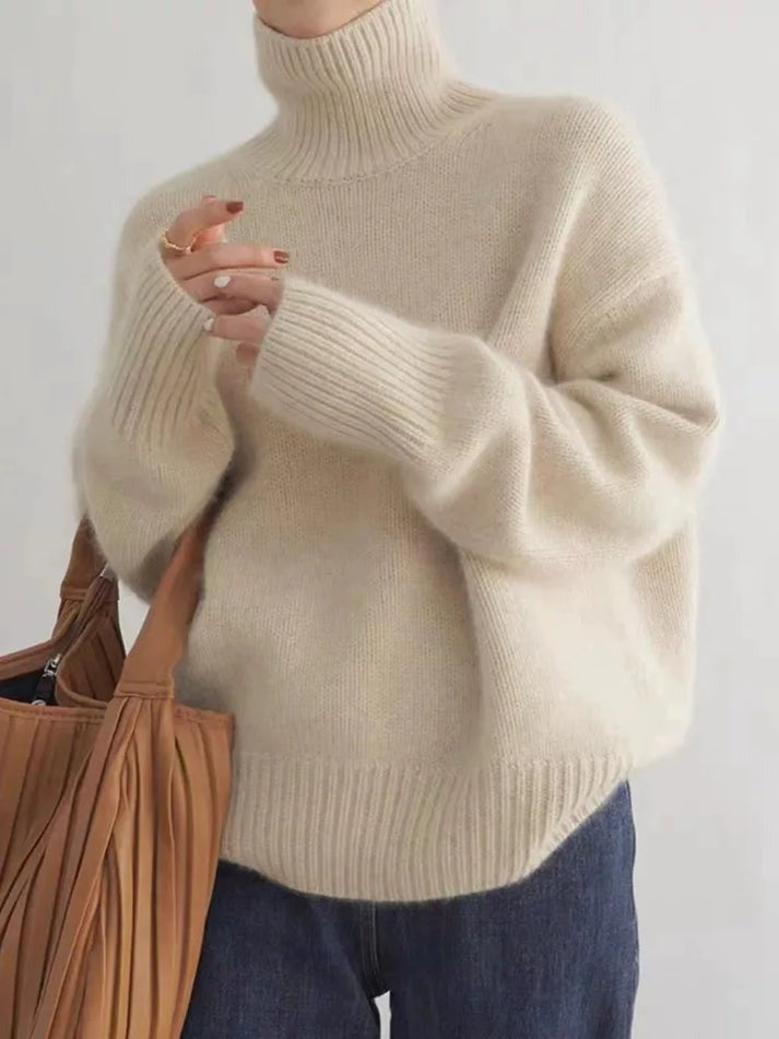 Leona │ Women's Cashmere Blend Ribbed Trim Turtleneck Jumper
