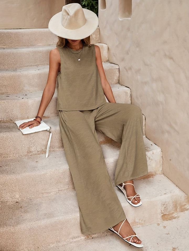 Tabitha │ Women's Sleeveless Top And Wide Leg Trousers Set