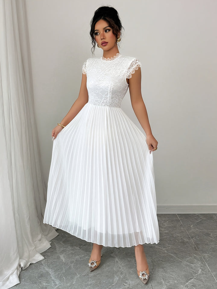 Edith │ Women's Lace Bodice Pleated Wedding Guest Maxi Dress
