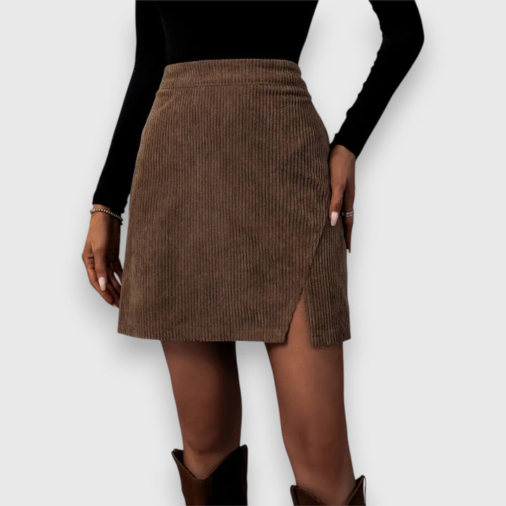 Thea │ Women's Ribbed Midi Skirt With Front Slit