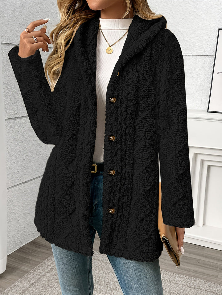 Nora │ Women's Hooded Wool-Blend Teddy Coat With Button Front