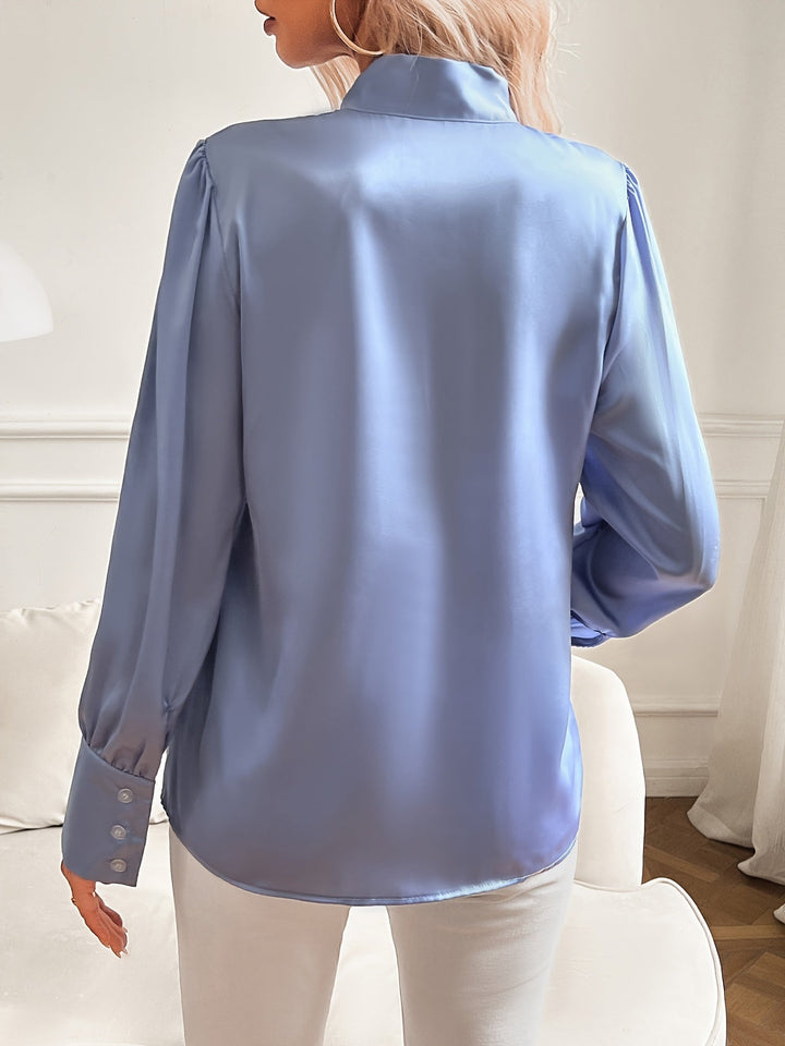 Claudia │ Women's Satin Bow-Neck Blouse With Gathered Sleeves