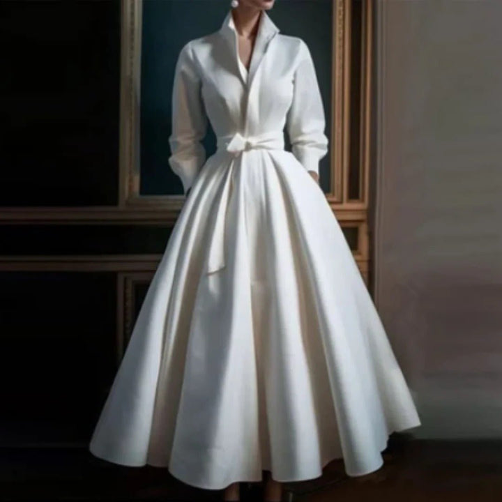 Seraphina │ Women's V-Neck Full Skirt Maxi Dress With Long Sleeves And Tie Waist Belt