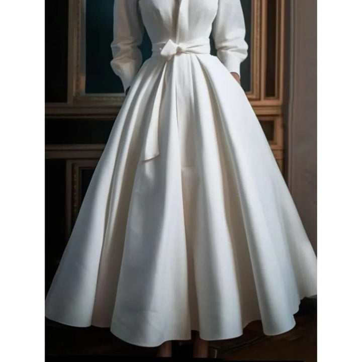 Seraphina │ Women's V-Neck Full Skirt Maxi Dress With Long Sleeves And Tie Waist Belt