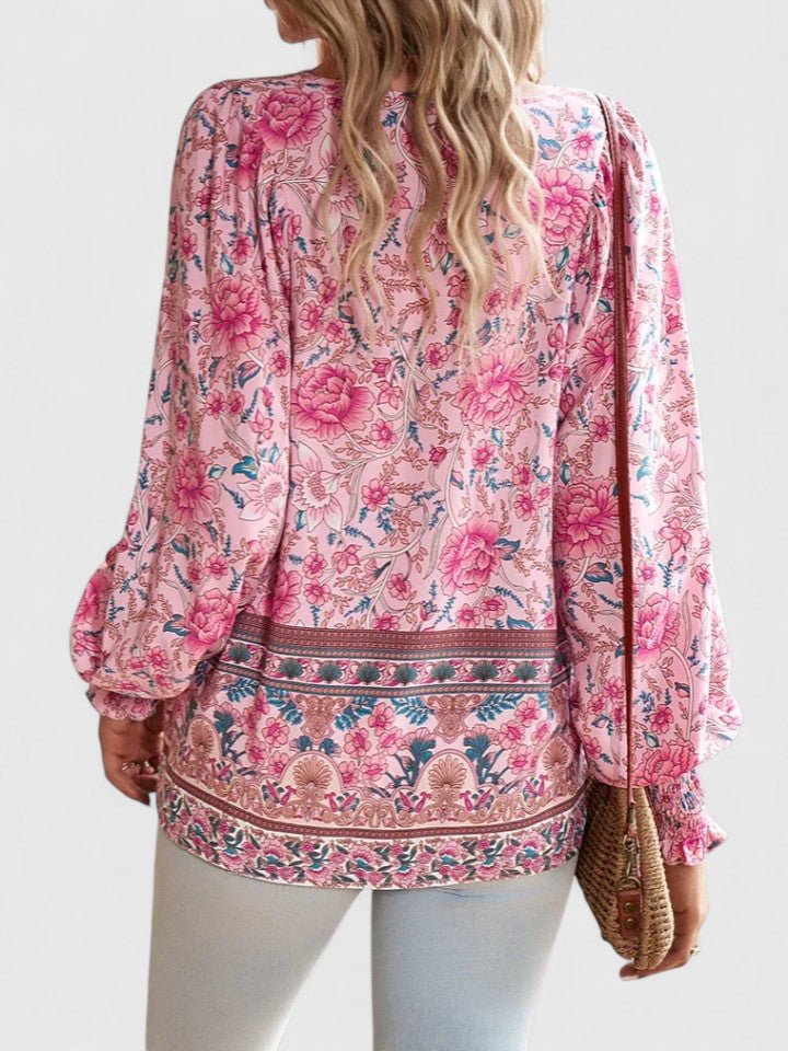 Norma │ Women's Floral Puff Sleeve V-Neck Boho Blouse