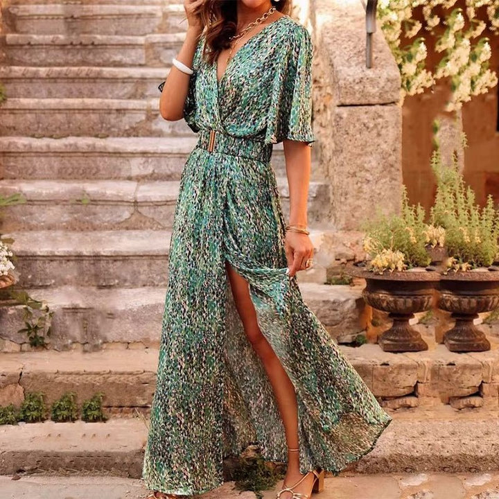 Audrey │ Women's Animal Print V-Neck Wrap Maxi Dress For Summer