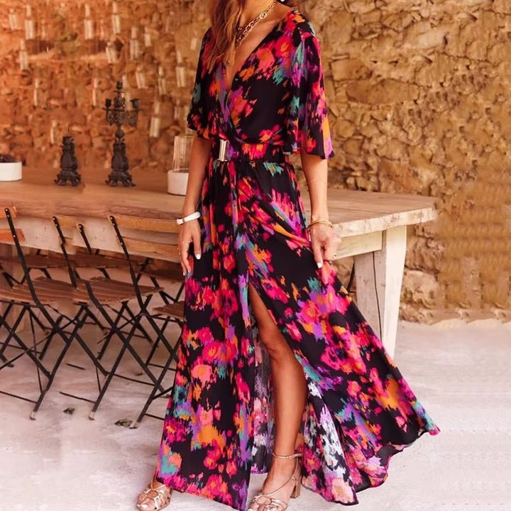 Audrey │ Women's Animal Print V-Neck Wrap Maxi Dress For Summer