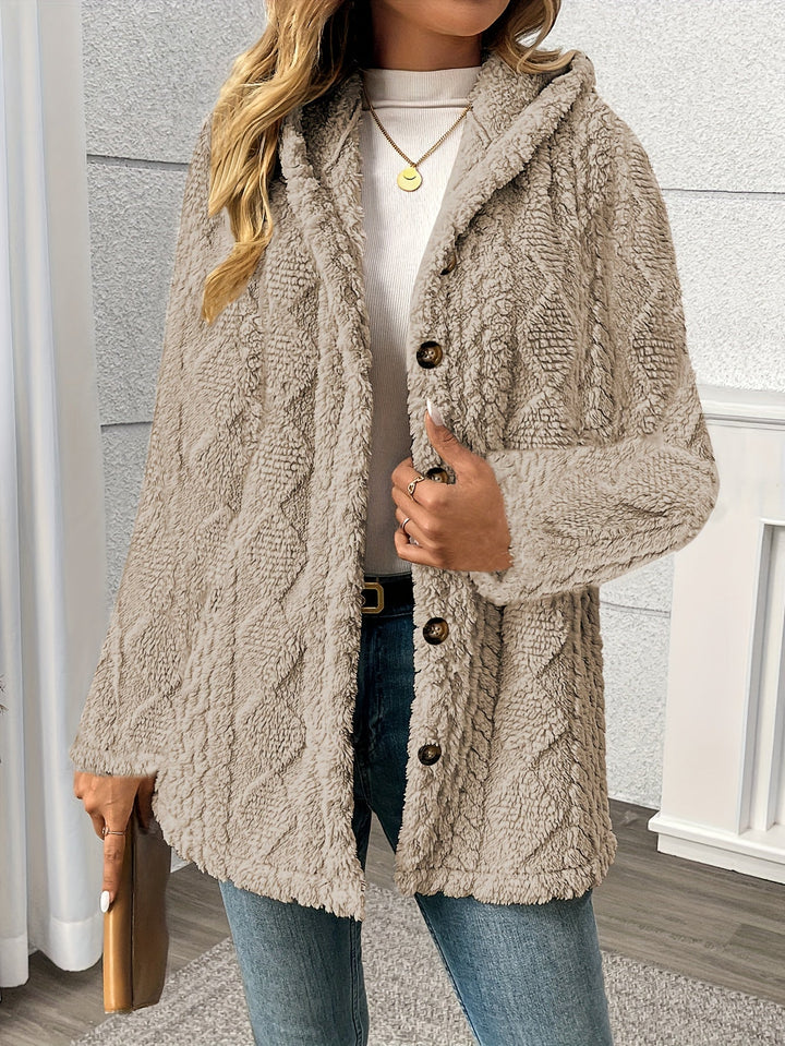 Nora │ Women's Hooded Wool-Blend Teddy Coat With Button Front