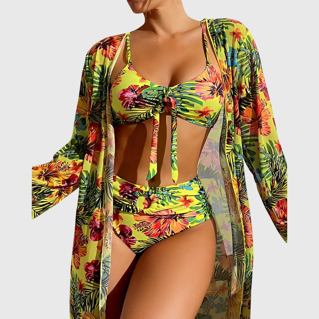 Elena │ Women's Floral Tie-Front Bikini Swimwear Set With Cover-Up