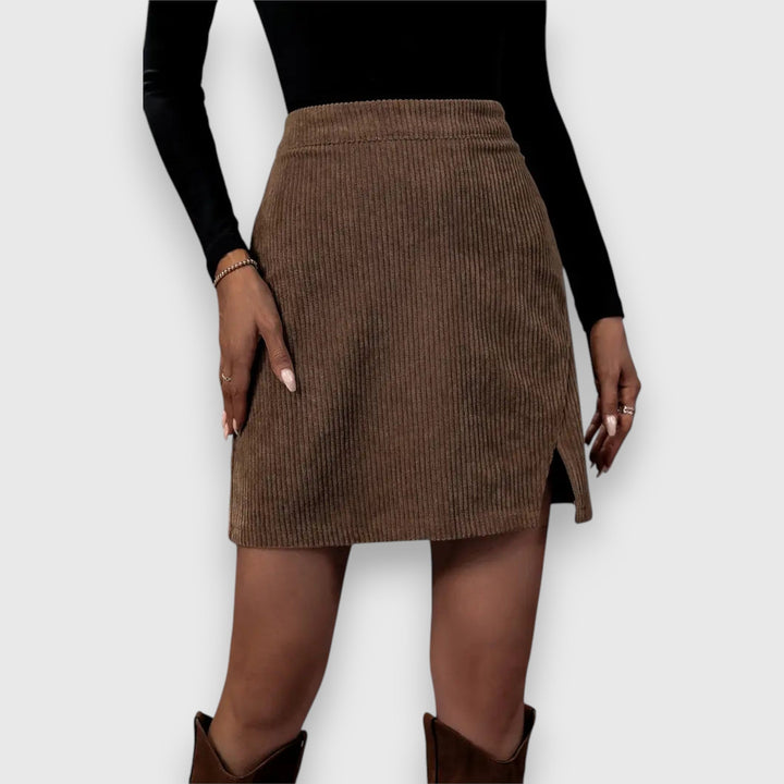 Thea │ Women's Ribbed Midi Skirt With Front Slit