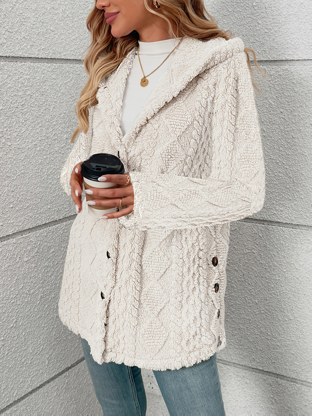 Nora │ Women's Hooded Wool-Blend Teddy Coat With Button Front