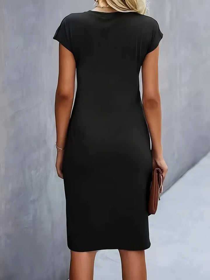 Verity │ Women's Short Sleeve Bodycon Midi Dress With Twisted Waist Detail