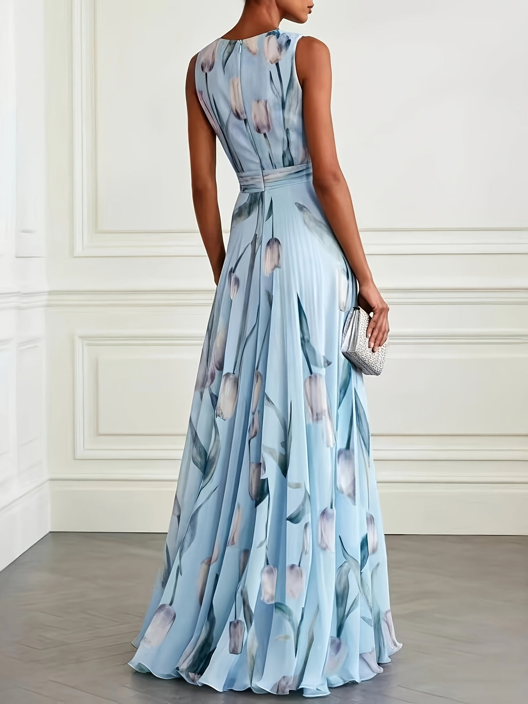 Dora │ Women's Floral Print Deep V-Neck Wedding Guest Maxi Dress