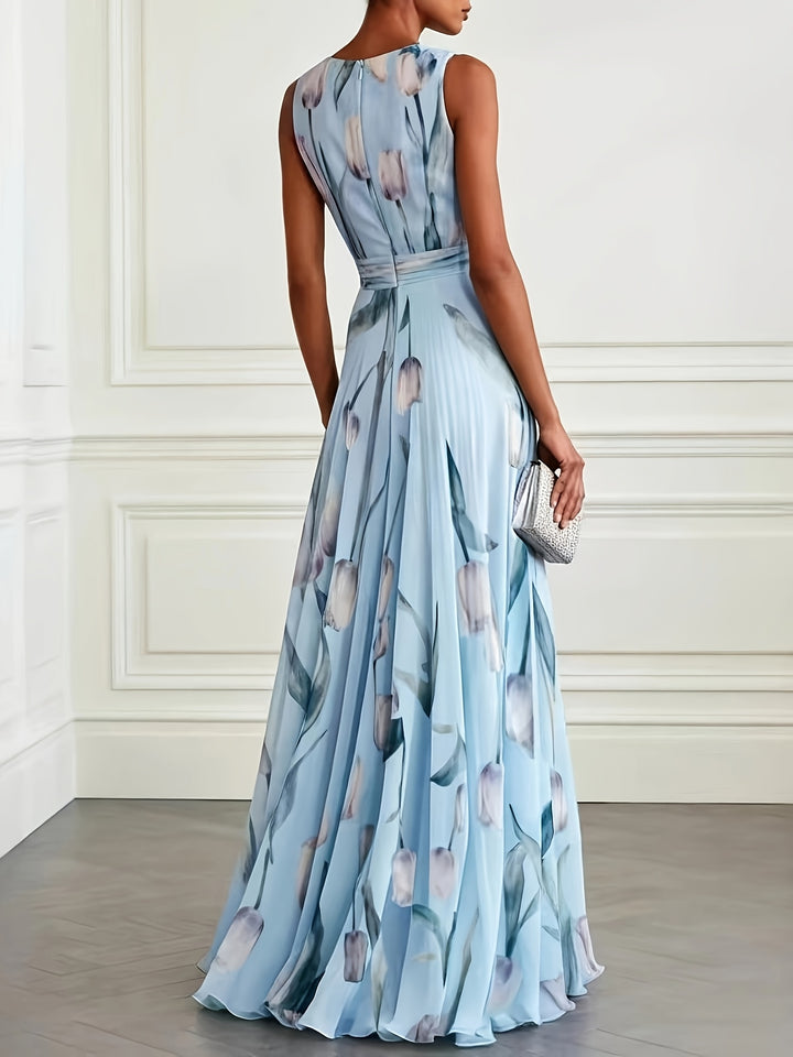 Dora │ Women's Floral Print Deep V-Neck Wedding Guest Maxi Dress
