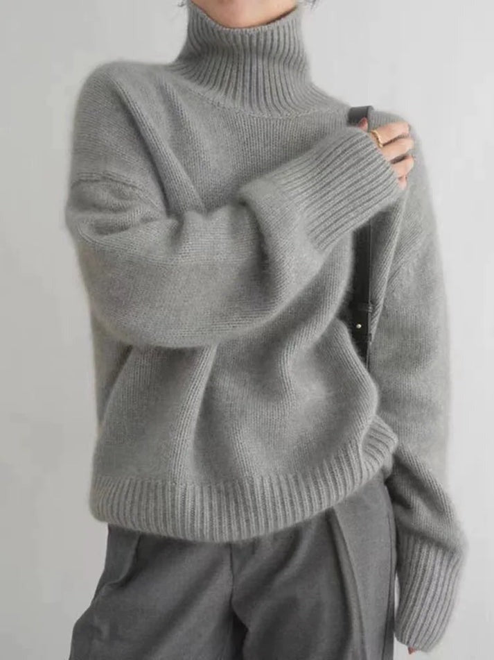 Leona │ Women's Cashmere Blend Ribbed Trim Turtleneck Jumper