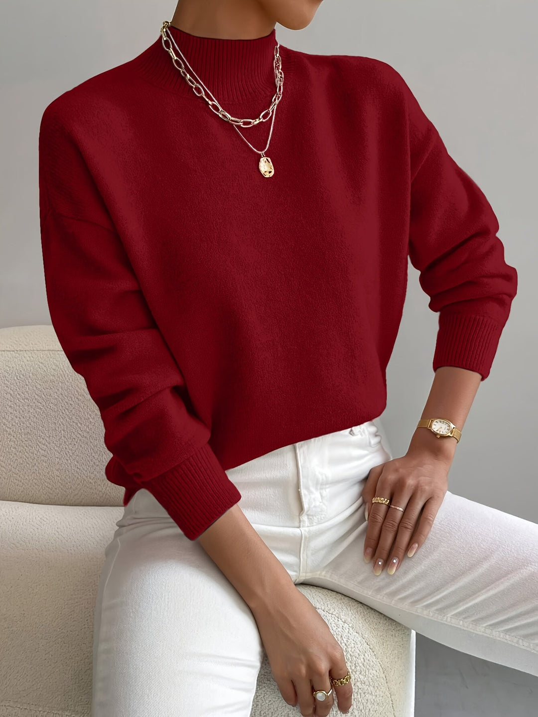Augusta │ Women's Ribbed Funnel Neck Long Sleeve Knitted Jumper